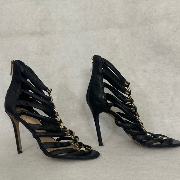 Vince Camuto Black and Gold Caged Heels - Picture 3 of 7